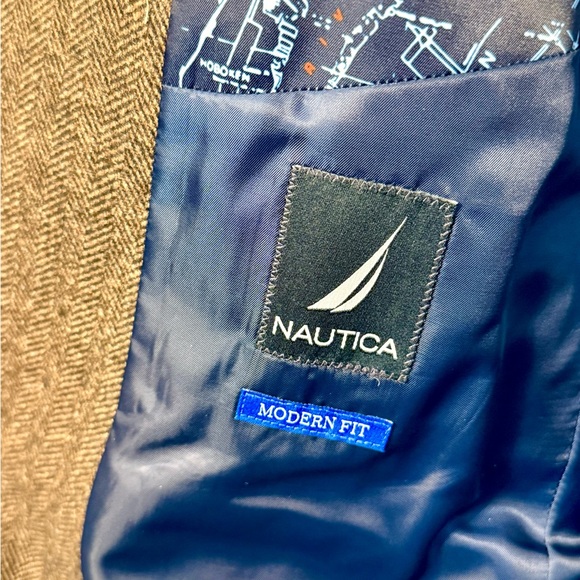 Nautica Bradford Brown Herringbone Jacket Men’s Blazer Wedding Formal Event - Picture 7 of 12